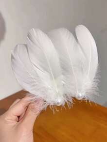 2件裝白色人造羽毛天鵝髮夾，優雅垂墜女款髮飾，適合宴會、約會、萬聖節派對 - 彩色 - 查看 12