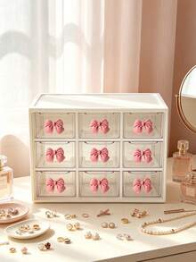 Drawer-Style Mini Cosmetic Organizer, Featuring Various Colored Bows, Transparent Plastic Stackable Storage Boxes, Multiple Designs, And Multiple Compartments. Suitable For Desktops, Offices, And Bedrooms, With A Smooth, Easy-To-Clean Surface. - Multicolor - View 3