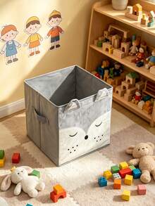 Cute Embroidered Animal Face Kids Storage Box, Foldable Fabric Grid Cabinet Organizer, Baby Toy Storage Basket - Multicolor - View 6