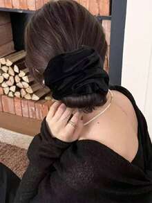 Flannel Large Size Scrunchie Suitable For Daily Use - Black - View 6