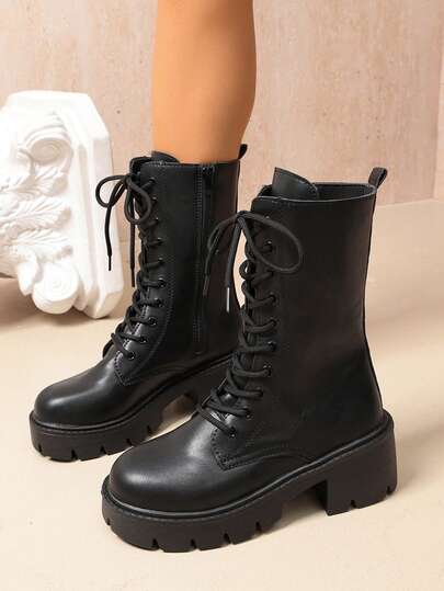Women's Ankle Boots And Ankle Boots Autumn New Vintage Washed Horse Leather Lace-Up Chunky Heel Motorcycle Boots Outdoor Ankle Boots Women's Boots