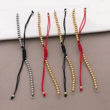 1 pieza Pulsera de cordón trenzado con cuentas de bola chapadas en cobre dorado, base de pulsera con nudo deslizante ajustable para hacer joyas DIY con dijes - Multicolor - Ver 2
