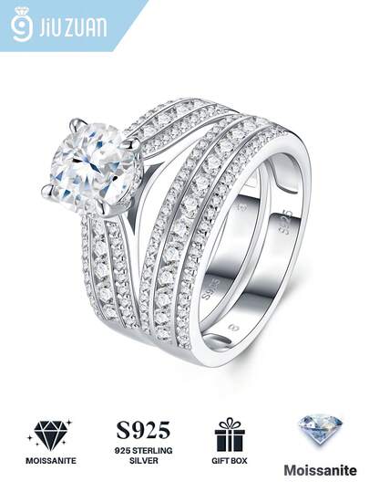 925 Sterling Silver Moissanite Ring, Hypoallergenic, Suitable For Banquet, Party, Official Occasions, Holidays, Valentine's Day, Engagement, Wedding, Anniversary, Birthday Gift, With Certificate