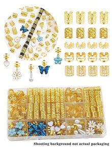 95pcs Alloy Daisy Flower Braid Hair Clips, Y2K Punk Hip Hop Decorative Hairpins, Gifts Party Daily Use Hair Rings & Accessories - Gold - View 2
