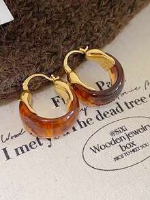 1 Pair Autumn/Winter Design Brown C-Shaped Water Drop Hoop Earrings, Versatile Daily Wear, Gift For Friends - Multicolor - View 2