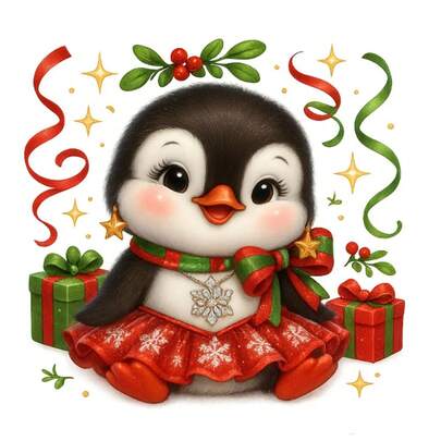 1/2/3pcs Christmas Cute Penguin Heat Transfer Iron-On Patch, Gift Box Ribbon Holly Holiday Iron-On Sticker, DIY Decoration For T-Shirt, Sweatshirt, Pillow, Tote Bag