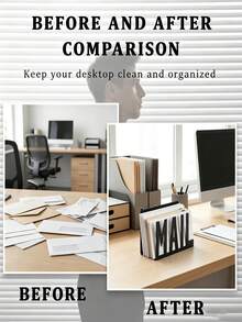 Modern Aesthetic Black Metal Hollow Letter Organizer, Desktop Mail Sorting File Rack, Office Envelope Document Storage, Minimalist Decor - Multicolor - View 3