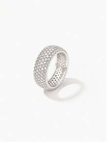 Vandermere 1pc 18K Gold Plated 5-Row Cubic Zirconia Ring, Suitable For Men And Women Daily Wear And Gift - Multicolor - View 15