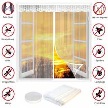 Magnetic Mosquito Screen, Window Mosquito Net, Dense Polyester Fiber Screen, Magnetic Closing Screen Door And Window To Prevent Mosquitoes And Flies From Entering, With Hook & Loop & Thumbtacks - White - White - View 2