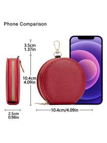 Personalized Leather Earphone Case, Gold Foil Stamping, Custom Name Coin Purse, Round Earphone Storage Case, Mini Keychain Wallet - Pink - View 7