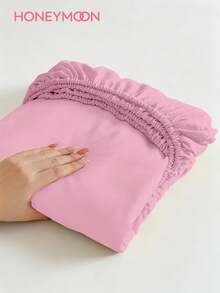 HONEYMOON 1pc Solid Color Soft Fitted Sheet, 100% Polyester Fabric, Lightweight Cloud-Like Touch Bedding Mattress Cover, Elastic Edges, Fits 9-12 Inch Depth Mattress, Soft Breathable Machine Washable, Shrink-Resistant, Fade-Resistant, All-Season Use, Different Sizes Suitable For Home And Dorm, Back To School Dorm Essential, Rose Red - Hot Pink - View 1