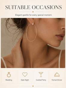 FAAABULS 1 Pair Women's Gold Large Hoop Earrings, Sparkling Rhinestone Geometric Studs With Oversized Thin Round Hoop Design, Elegant Minimalist Eye-Catching Earrings, Suitable For Wedding, Graduation Ball, Party, Date, Vacation And Daily Wear - Gold - View 3