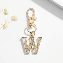 1個時尚歐美簡約風華麗迷你26英文字母造型鑰匙圈吊飾配件，適合女性車鑰匙、包包裝飾、禮物 - 金色 - 查看 6