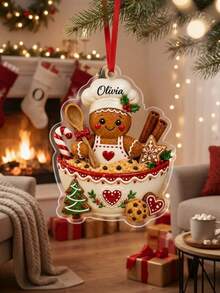 1pc Personalized Custom Name Gingerbread Chef Christmas Ornament, Custom Text Print, Cute Baking Themed Hanging Pendant, Christmas Holiday Gift For Family Friends, For Christmas Tree Home Party Decoration - Multicolor - View 6