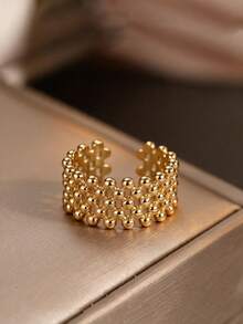 CHICAT Vintage Chunky Gold Beaded Open Ring, Multi-Layer Bubble Mesh Exaggerated Finger Ring, Fashion Jewelry - Gold - View 2