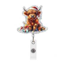 1pc Christmas Retractable Badge Reel, Christmas Highland Cow Pattern Retractable Card Holder, Suitable For Nurses, Doctors, Teachers, Back To School, Halloween, Christmas - A - View 3