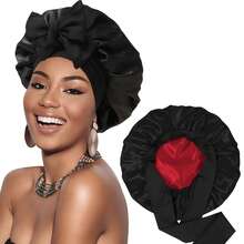 Women's Double-Layer Reversible Solid Color Silky Satin Comfortable Home Daily Sleep Hair Care Styling Cap - A - View 11