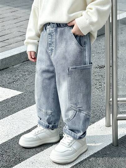 Tween Boy Loose Straight Leg Big Pocket Denim Jeans