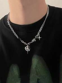Men's Niche Design Geometric Necklace, Hip Hop Punk Style - Silver - View 1