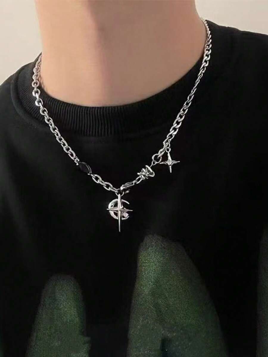Men's Niche Design Geometric Necklace, Hip Hop Punk Style - Silver - View 1