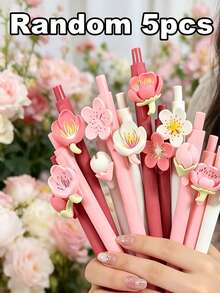 5/1pc 3D Cute Flower Neutral Pens, Cherry Blossom/Peach Blossom Pens, Creative Cute Flower Click Pens, High-Quality Student Neutral Pens & Ballpoint Pens, Back To School Gift For Students And Friends - Multiple Styles - View 14