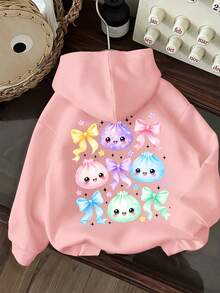Tween Girl Fun Graphic Print Sweatshirt, Warm & Comfortable Thermal Lined Pullover Sweatshirt For Autumn/Winter - Pink - View 3