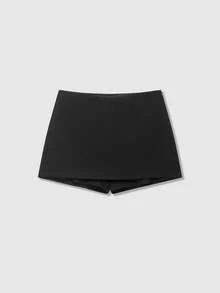 Women's Solid Color Casual Versatile Everyday Skorts - Black - View 1