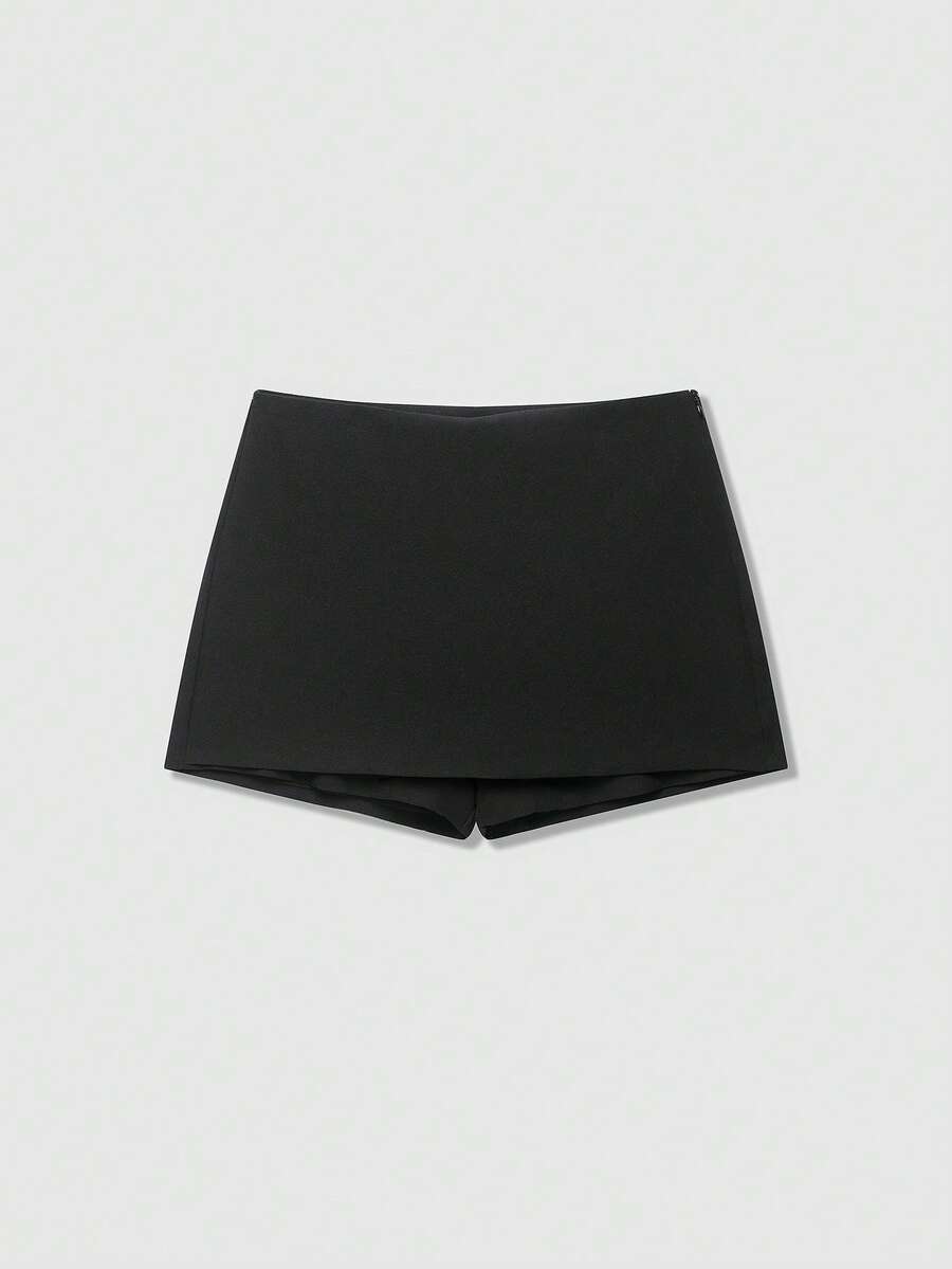 Women's Solid Color Casual Versatile Everyday Skorts - Black - View 1