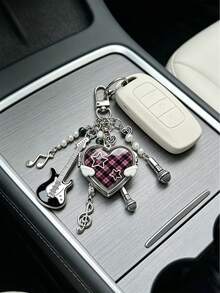 Y2k Heart-Shaped Mirror Bag Charm, Style Musical Note Guitar Pendant, Portable Heart-Shaped Mirror Keychain, Birthday Or Holiday Gifts. - Multicolor - View 4