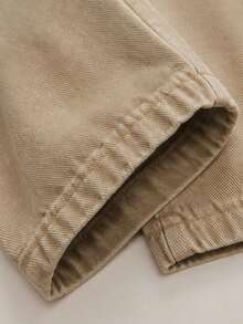 1pc Girls Heart Embroidered Frayed Hem Wide Leg Denim Jeans, Elastic Waist Loose Casual Long Pants, Sweet Fashion Style - Khaki - View 6