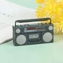 Mini Retro Radio Model, Fully Detailed Replica Vintage Cassette Radio Model, Classic Gray Mini Version Suitable For Dollhouse Scene Setup, Retro Desktop Decoration, Photography Prop - Mini Radio - View 1