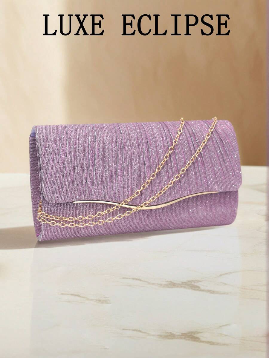 Shiny Evening Clutch, Elegant Fashion Envelope Bag, Ladies Wedding Party Handbag - Purple - View 1