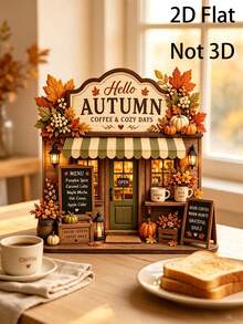 Autumn Coffee Shop Decor 2D Flat Autumn Farmhouse Style Coffee Bar Decoration Rustic Pumpkin Storefront Sign Cozy Autumn Multi-Layer Tray Decor - Multicolor - View 6