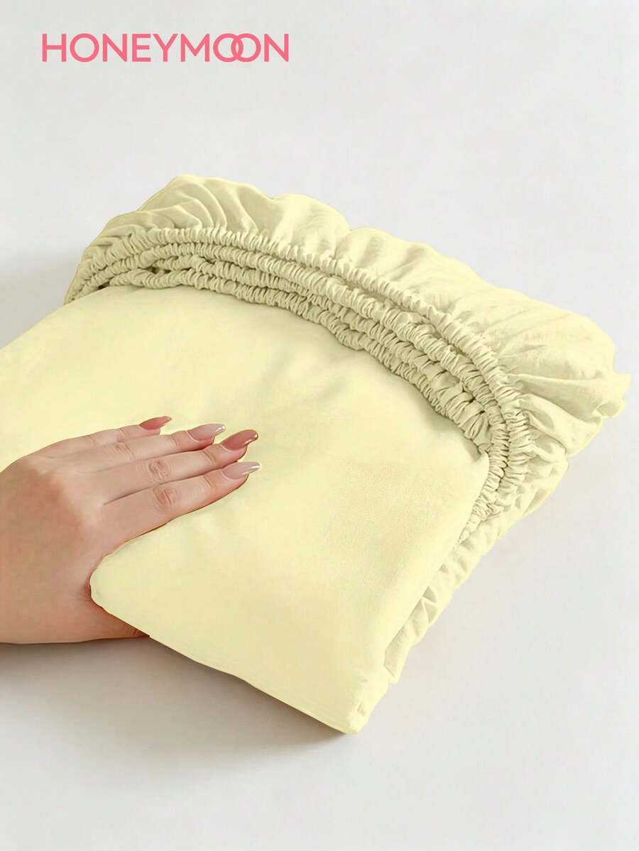 HONEYMOON 1pc Solid Color Soft Fitted Sheet, 100% Polyester Fabric, Lightweight Cloud-Like Touch Bedding Mattress Cover, Fits 9-12 Inch Deep Mattress, Soft Breathable Machine Washable, Shrink-Resistant, Fade-Resistant, All Season, Different Sizes Suitable For Home And Dorm, Back To School Dorm Essential, Light Yellow - Light Yellow - View 1