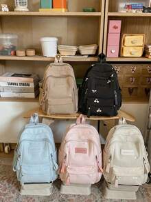 1pc Mini Butterfly Embroidered Backpack, Casual Campus Style Multi-Compartment Multi-Zipper Pocket Daily Bag, Suitable For School Commute And Daily Outings - Multicolor - View 4