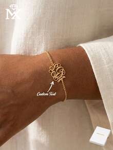 Personalized Initial Bracelet, Custom Letter Pendant Bracelet, Suitable For Anniversary, Birthday, Daily Wear, Party Gift, Mother's Day Gift, Valentine's Day Keepsake, Graduation Keepsake - Yellow Gold - View 2