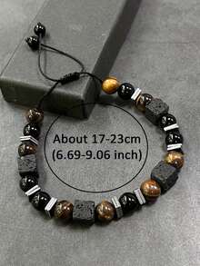 Fashionable Handmade Woven Adjustable Men's Bracelet With Tiger Eye Stone & Obsidian Vintage Minimalist Jewelry Suitable For Daily Wear / Gift Giving - Multicolor - View 4