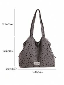 1 buah Tas Tote Corduroy Kapasitas Besar Motif Bintang Abu-abu untuk Wanita - Grey - View 7