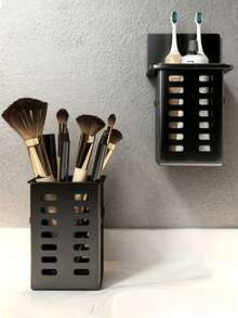 3-1 Piece Wall-Mounted Storage Rack Set, No-Drill Wall-Mounted, Bathroom Cosmetic Storage Rack, Comb And Makeup Brush Storage Rack, Can Store Toothbrush, Toothpaste, Comb, Razor, Remote Control, Suitable For Dining Room, Bathroom, Bedroom And Other Locations Kitchen And Bathroom Accessories. - Black - View 3