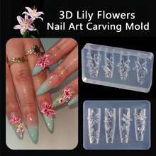 2Pcs 3D Flower Silicone Nail Mold With Dual‑Ended Wax Pen Embossed Floral Nail Art Mould Carving Tool Set For DIY Nail Decoration - Multicolor - View 4