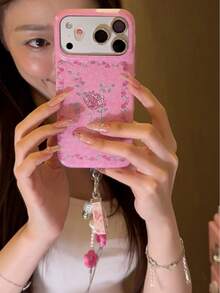 Sweet Cool Vintage New Chinese Style Rose & Lily Flower Phone Case Compatible With Iphone 17 Pro Max, Women's New 16 Pro, 17, 16, 15, Shockproof Protective Cover, Fashionable Unique & Beautiful - Pink - View 5