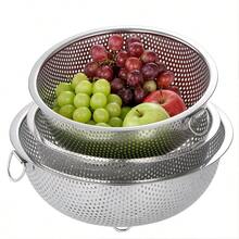 1/3pcs Stainless Steel Multi-Purpose Kitchen Single Handle Colander, Multi-Function Fruit And Vegetable Strainer, Food Filter Basket Drainer, Practical Home Cookware Accessory, Used For Effectively Rinsing Rice, Vegetables And Grains, Suitable For Home Kitchen Fruit And Vegetable Washing And Storage. - Multiple Sizes - View 10