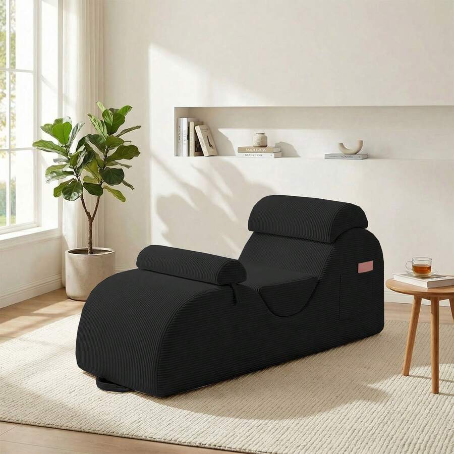 Modern Corduroy Adjustable Lounge Sofa, Washable Fabric Couch With Solid Wood Frame For Home Use - Black - View 1