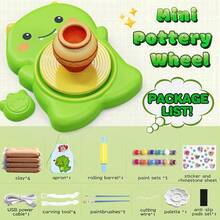 Mini Pottery Wheel Kit For Beginners And Kids, Electric Ceramic Wheel With Pedal And Painting Kit, Adjustable Speed, DIY Rotating Tools - Green - View 2