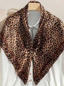 1PC Ladies Leopards Animal Print Square Scarf Elegant Neckerchief Bandana Women Satin Head Scarf Hair Accessories - Brown - View 6