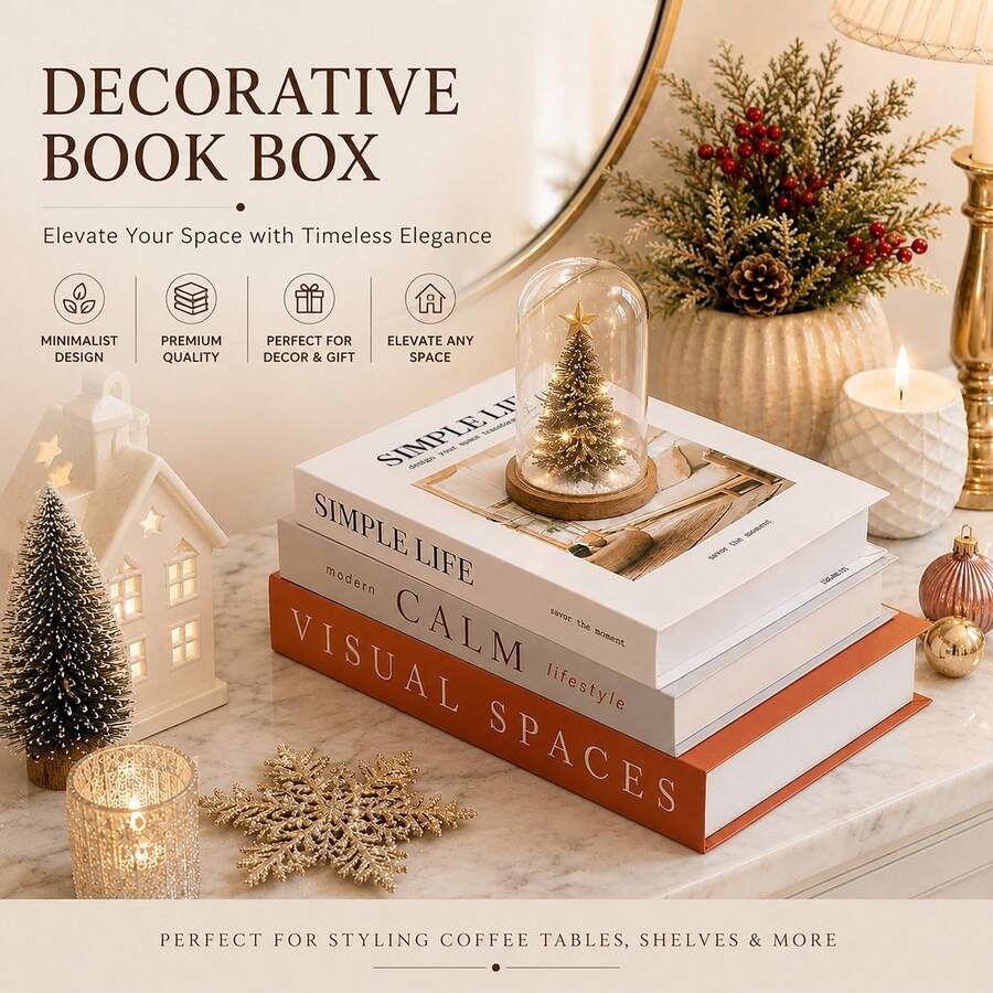 3pcs/Set Premium Paper Faux Decorative Books, American Vintage Style Fake Books, Living Room, Study Home Decor Sculpture Display, Holiday Stackable Decorative Items - 3pcs - View 1