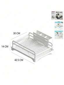 Minimal Style Countertop Dish Drying Rack, Reliable Metal Wire Plate Holder With Cutlery Storage Caddy, Multiple Color Options, Practical Kitchen Organizer For Plates, Bowls And Daily Tableware - Multicolor - View 9