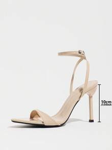 Women's Nude‑Beige Glossy Pointed Toe Stiletto Heel Sandals, Adjustable Ankle Strap Business Office Dress Heels - Beige - View 8