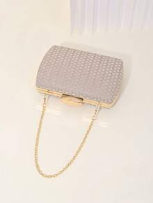 LJDCRFT Tas Malam Wanita Bertekstur Anyaman dengan Cangkang Keras, Clutch dengan Gesper Logam, Cocok untuk Acara Formal Seperti Pernikahan, Prom, dan Pesta Koktail - Sampanye - View 3