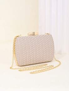 LJDCRFT Tas Malam Wanita Bertekstur Anyaman dengan Cangkang Keras, Clutch dengan Gesper Logam, Cocok untuk Acara Formal Seperti Pernikahan, Prom, dan Pesta Koktail - Sampanye - View 2